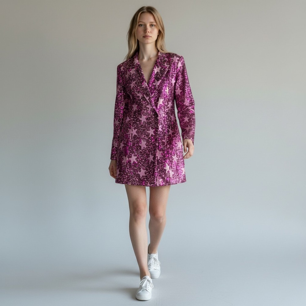 BuddyLove x RaeLynn Blazer Dress Womens Small Pink Sequin Star Mini Party NWT